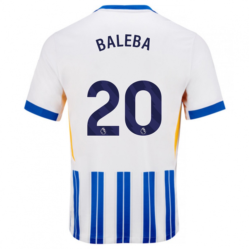 Homme Maillot Carlos Baleba #20 Blanc Bleu À Rayures Fines Tenues Domicile 2024/25 T-Shirt Belgique