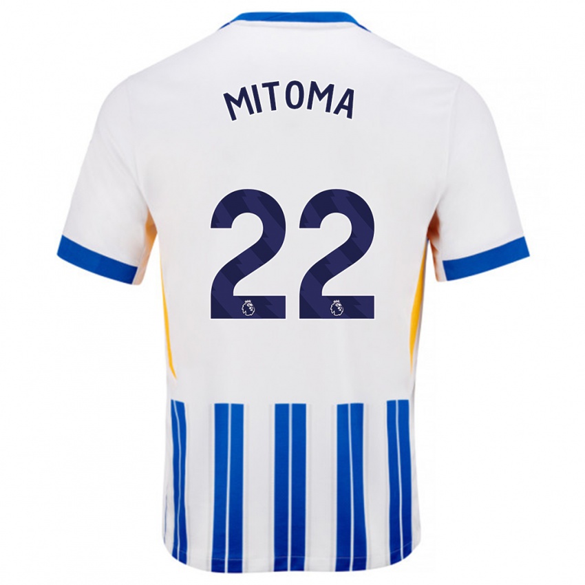 Homme Maillot Kaoru Mitoma #22 Blanc Bleu À Rayures Fines Tenues Domicile 2024/25 T-Shirt Belgique