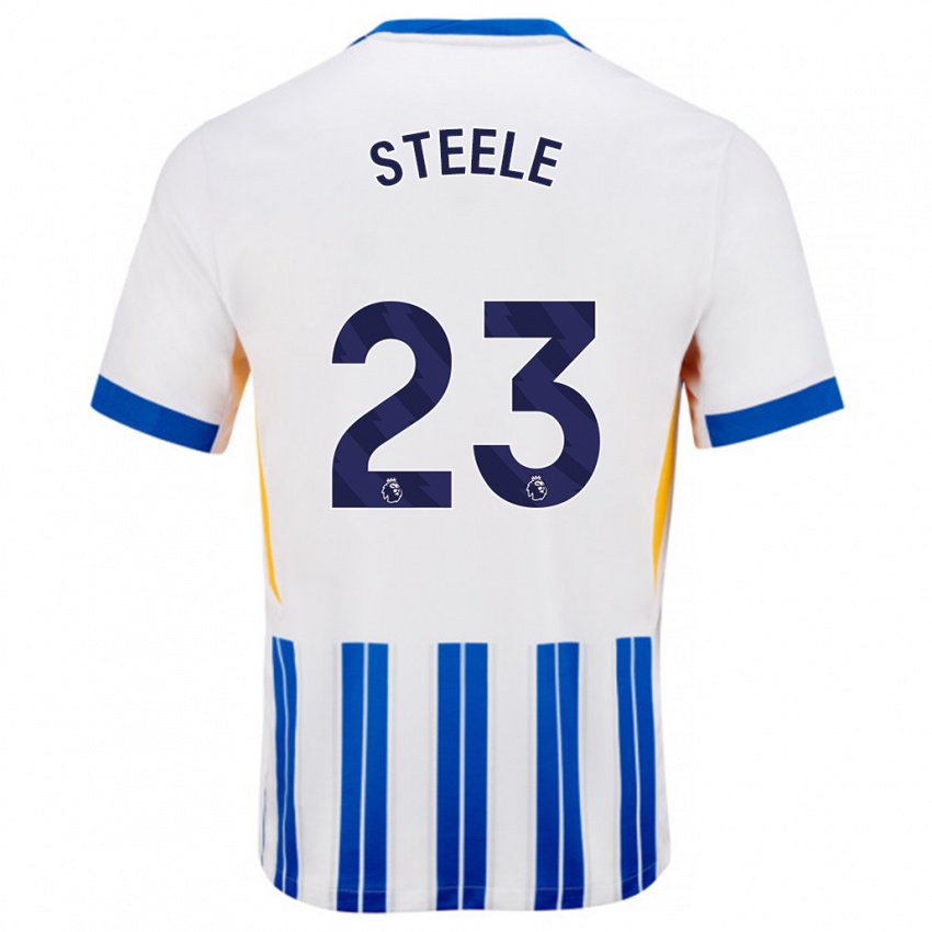 Homme Maillot Jason Steele #23 Blanc Bleu À Rayures Fines Tenues Domicile 2024/25 T-Shirt Belgique