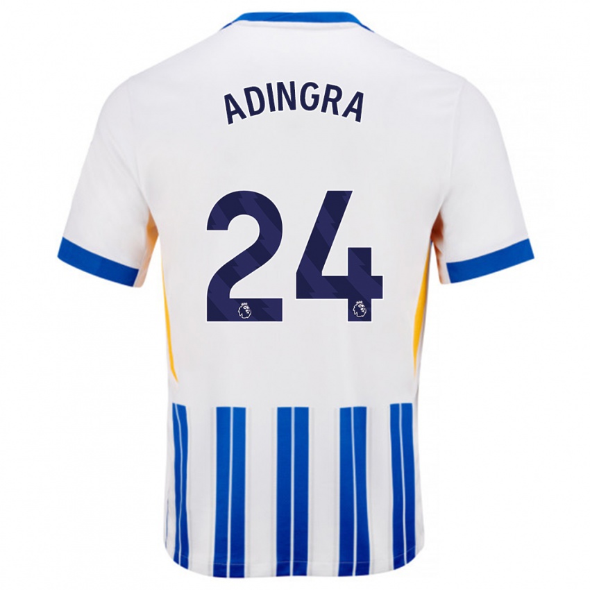 Homme Maillot Simon Adingra #24 Blanc Bleu À Rayures Fines Tenues Domicile 2024/25 T-Shirt Belgique