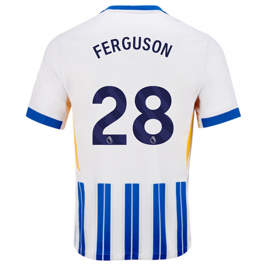 Homme Maillot Evan Ferguson #28 Blanc Bleu À Rayures Fines Tenues Domicile 2024/25 T-Shirt Belgique