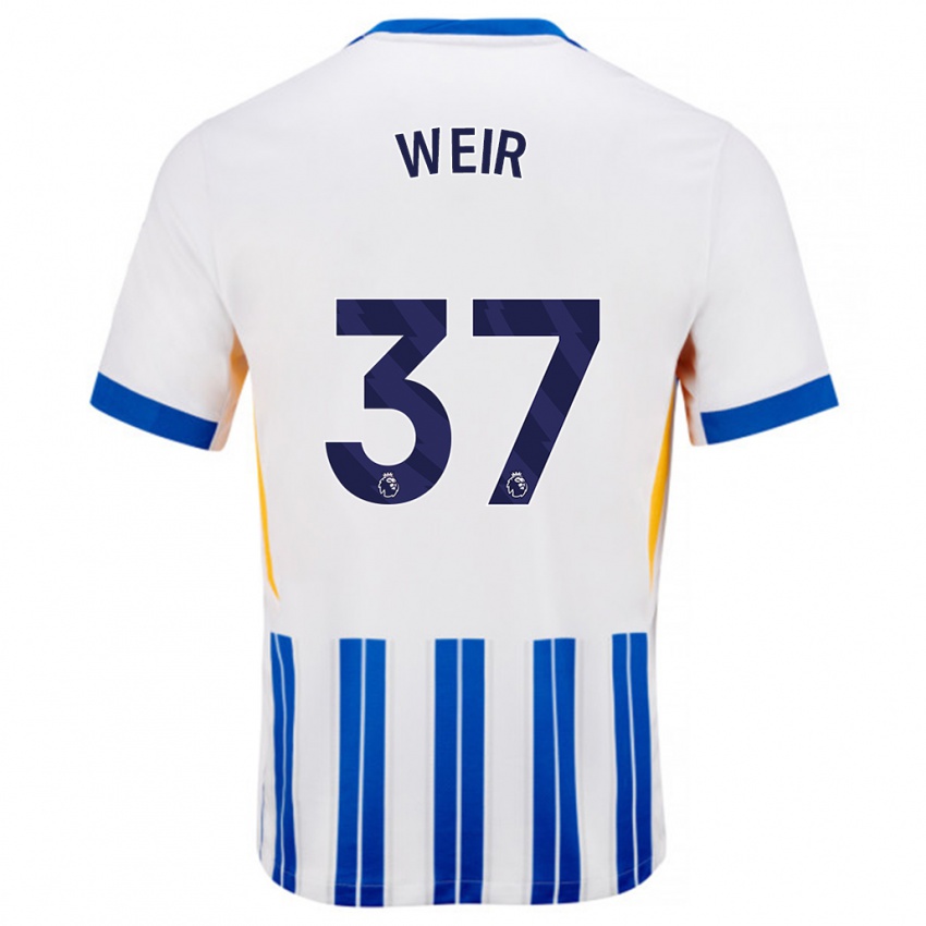 Herren Jensen Weir #37 Weiß Blaue Nadelstreifen Heimtrikot Trikot 2024/25 T-Shirt Belgien