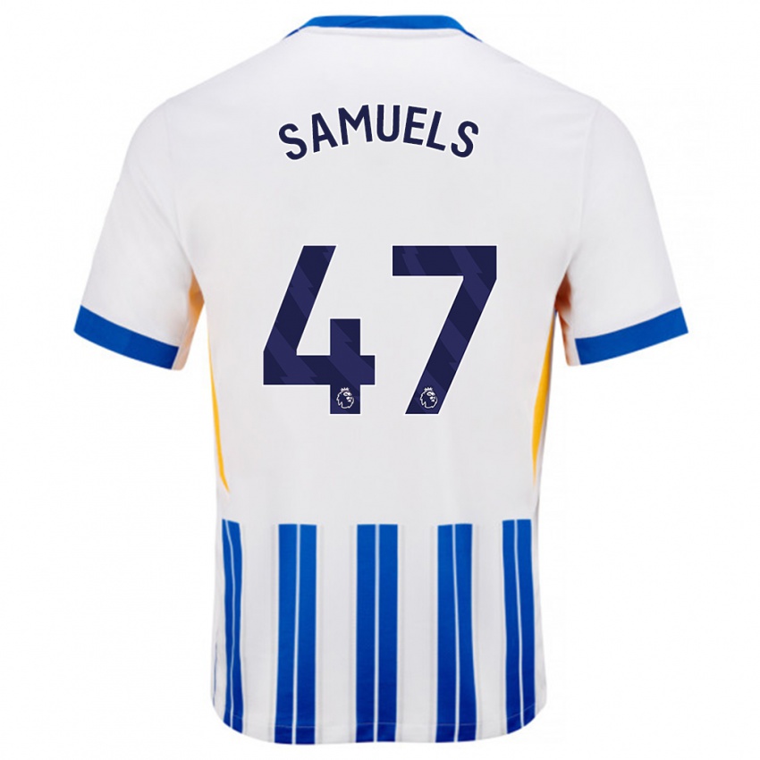 Homme Maillot Imari Samuels #47 Blanc Bleu À Rayures Fines Tenues Domicile 2024/25 T-Shirt Belgique