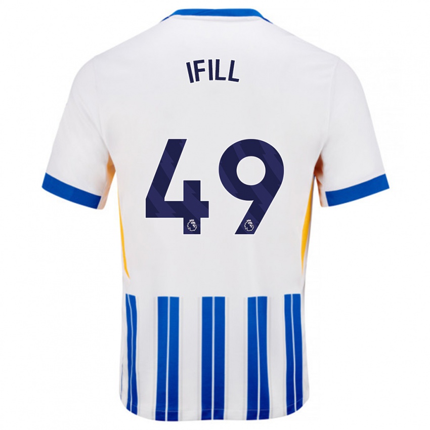 Homme Maillot Marcus Ifill #49 Blanc Bleu À Rayures Fines Tenues Domicile 2024/25 T-Shirt Belgique