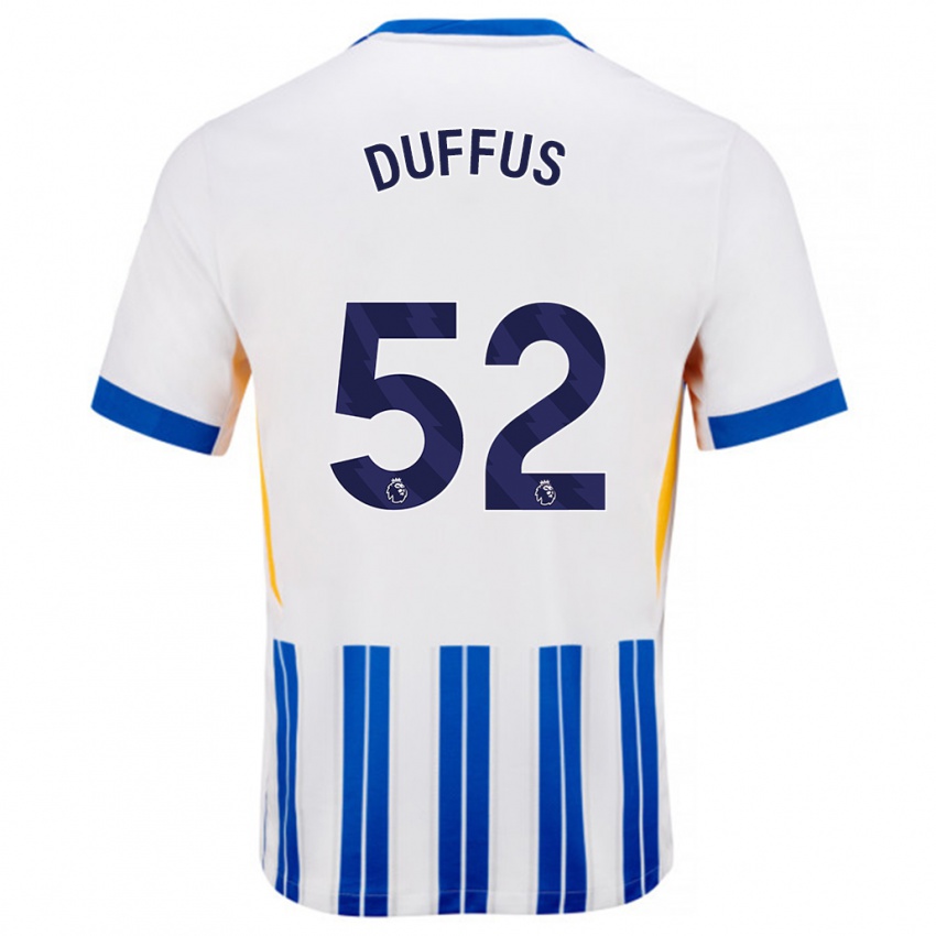 Homme Maillot Josh Duffus #52 Blanc Bleu À Rayures Fines Tenues Domicile 2024/25 T-Shirt Belgique