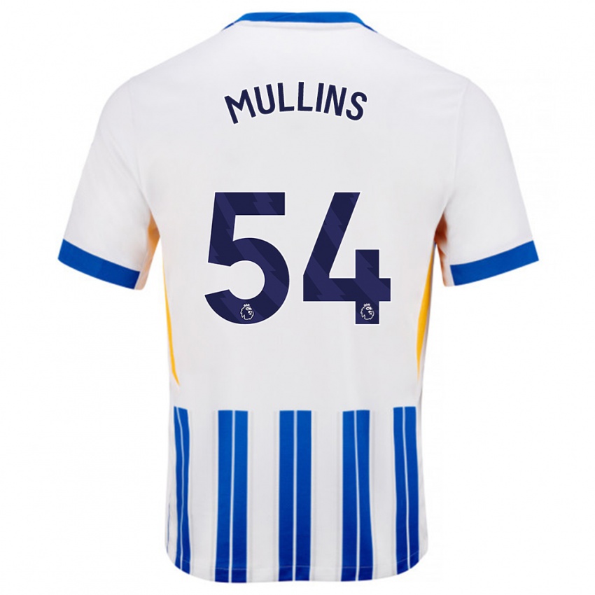 Homme Maillot Jamie Mullins #54 Blanc Bleu À Rayures Fines Tenues Domicile 2024/25 T-Shirt Belgique