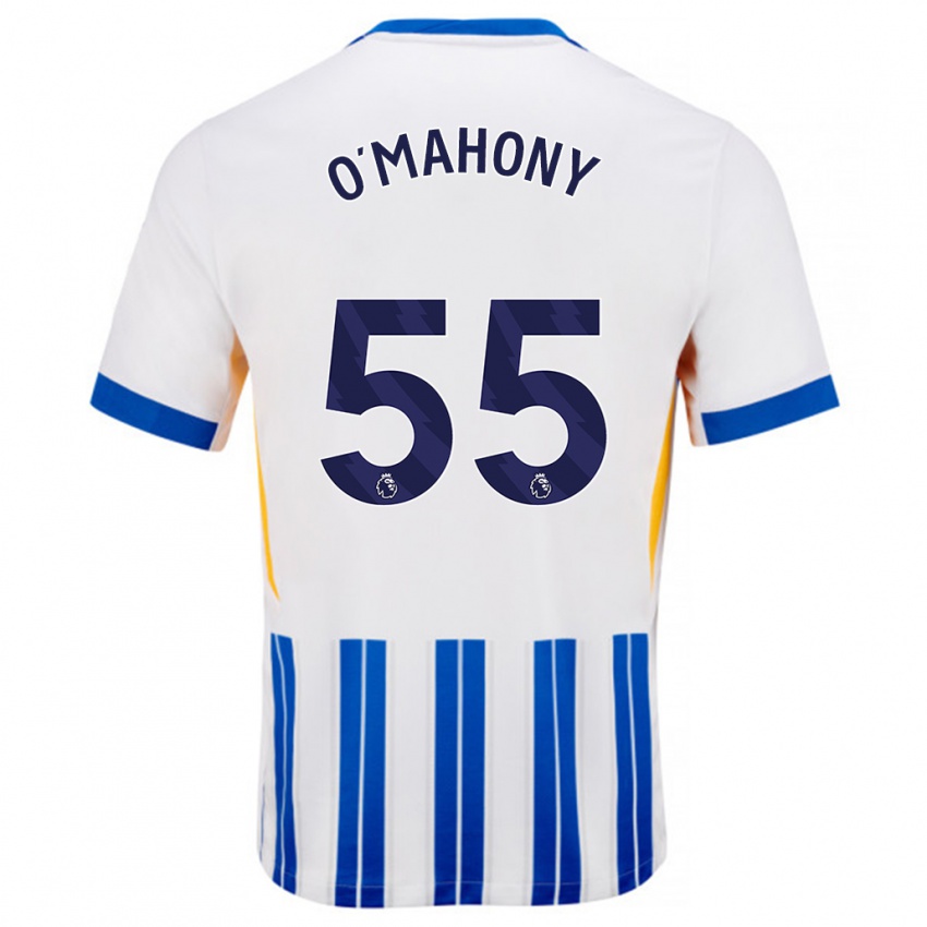 Homme Maillot Mark O'mahony #55 Blanc Bleu À Rayures Fines Tenues Domicile 2024/25 T-Shirt Belgique