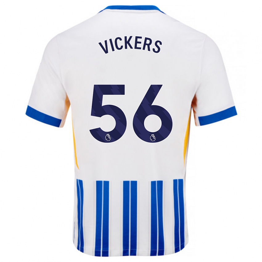 Herren Caylan Vickers #56 Weiß Blaue Nadelstreifen Heimtrikot Trikot 2024/25 T-Shirt Belgien