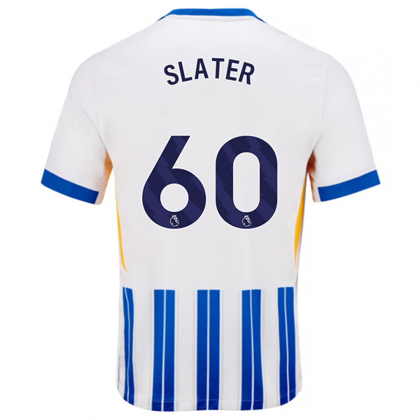 Homme Maillot Jacob Slater #60 Blanc Bleu À Rayures Fines Tenues Domicile 2024/25 T-Shirt Belgique