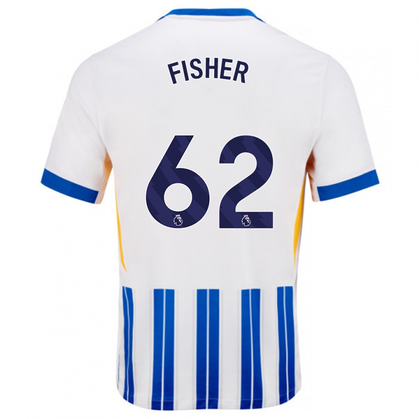 Homme Maillot Hugo Fisher #62 Blanc Bleu À Rayures Fines Tenues Domicile 2024/25 T-Shirt Belgique