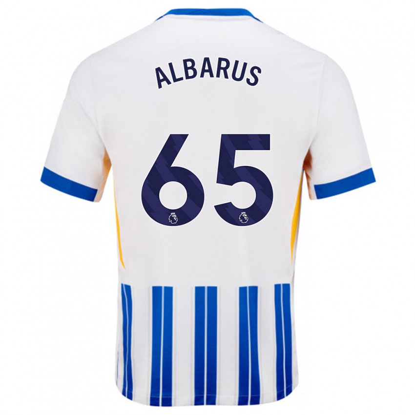 Herren Zane Albarus #65 Weiß Blaue Nadelstreifen Heimtrikot Trikot 2024/25 T-Shirt Belgien