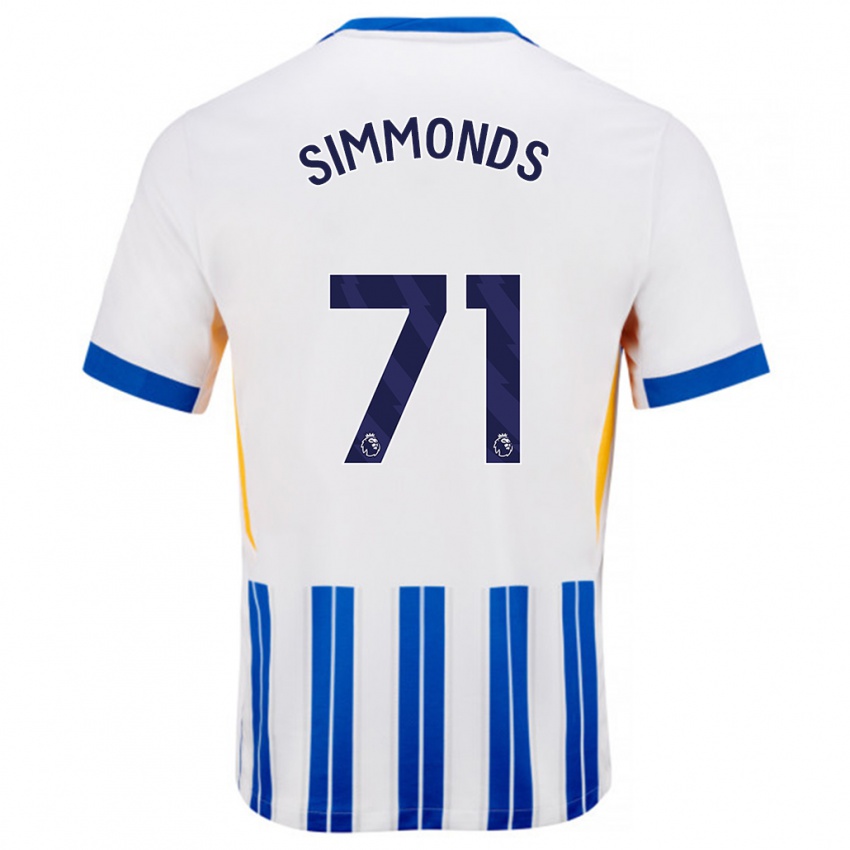 Herren Freddie Simmonds #71 Weiß Blaue Nadelstreifen Heimtrikot Trikot 2024/25 T-Shirt Belgien