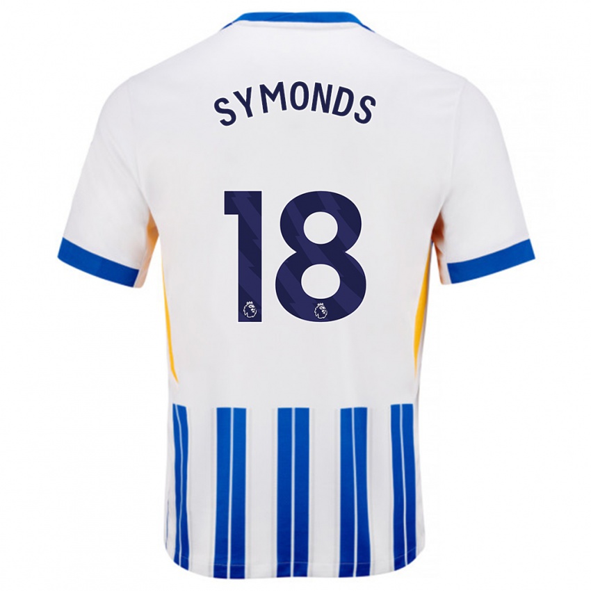 Homme Maillot Maisie Symonds #18 Blanc Bleu À Rayures Fines Tenues Domicile 2024/25 T-Shirt Belgique