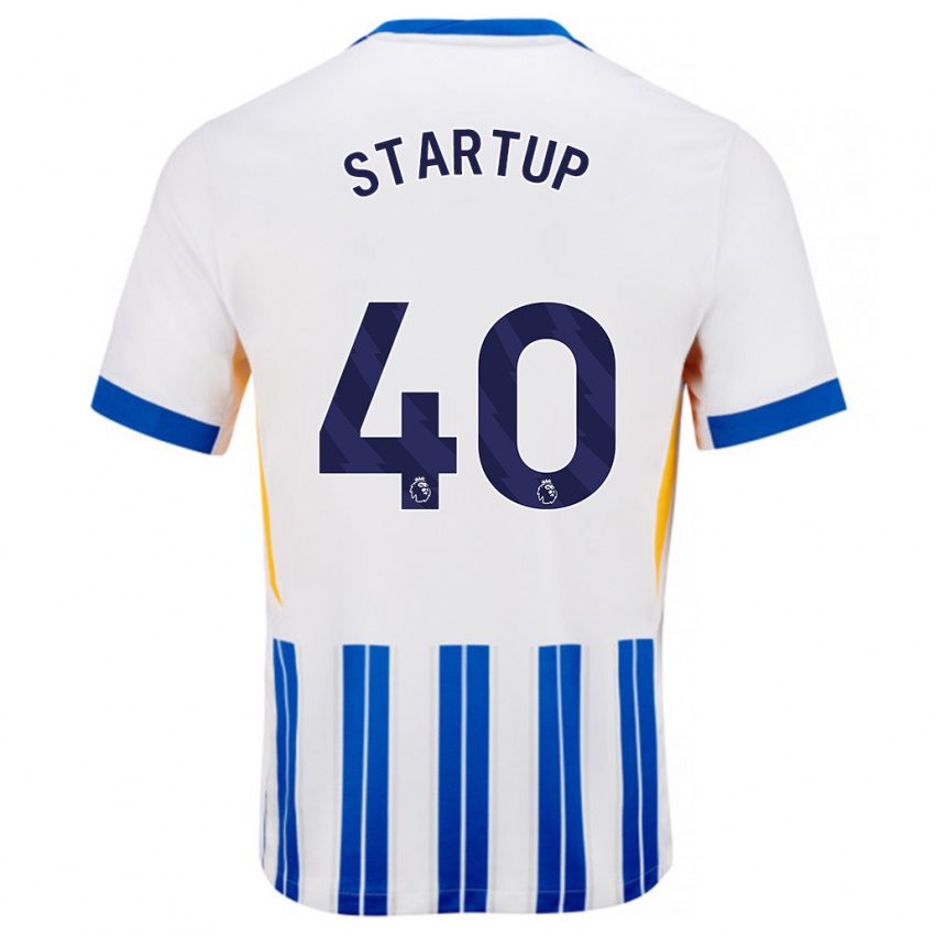 Homme Maillot Katie Startup #40 Blanc Bleu À Rayures Fines Tenues Domicile 2024/25 T-Shirt Belgique