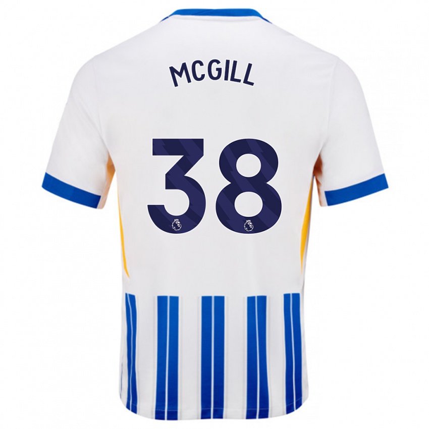 Homme Maillot Tom Mcgill #38 Blanc Bleu À Rayures Fines Tenues Domicile 2024/25 T-Shirt Belgique