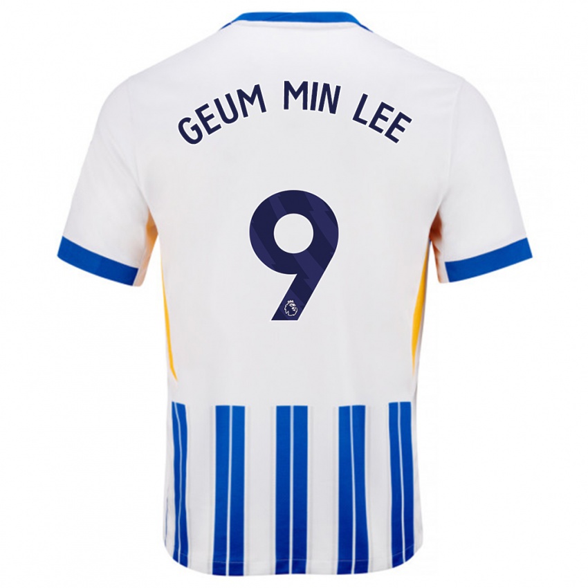 Herren Lee Geum-Min #9 Weiß Blaue Nadelstreifen Heimtrikot Trikot 2024/25 T-Shirt Belgien