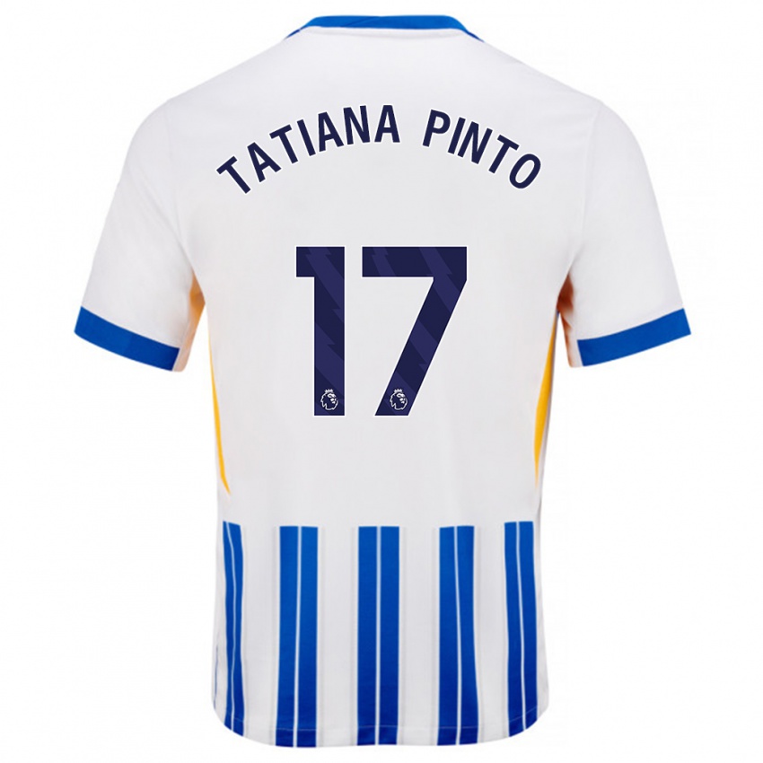 Herren Tatiana Vanessa Ferreira Pinto #17 Weiß Blaue Nadelstreifen Heimtrikot Trikot 2024/25 T-Shirt Belgien