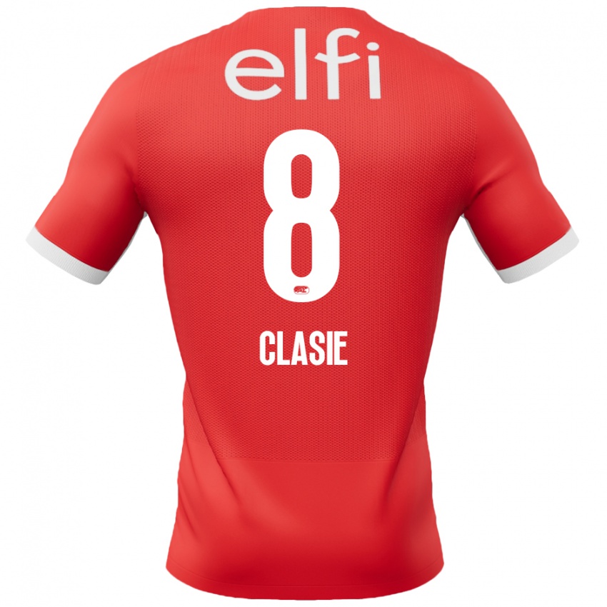 Homme Maillot Jordy Clasie #8 Rouge Blanc Tenues Domicile 2024/25 T-Shirt Belgique