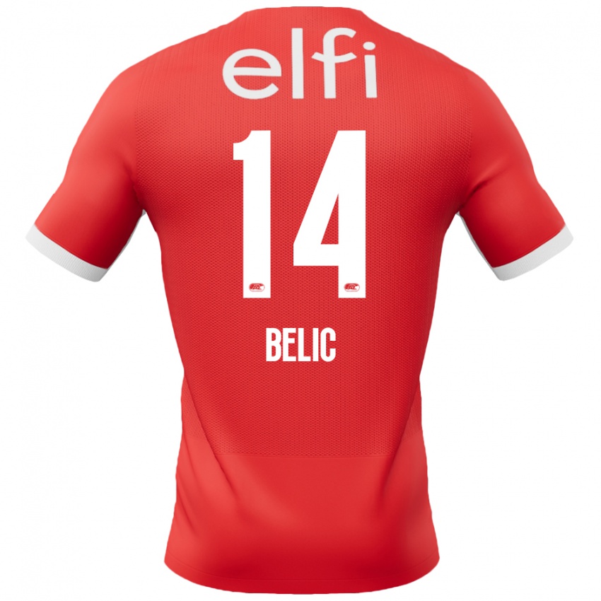 Homme Maillot Kristijan Belic #14 Rouge Blanc Tenues Domicile 2024/25 T-Shirt Belgique