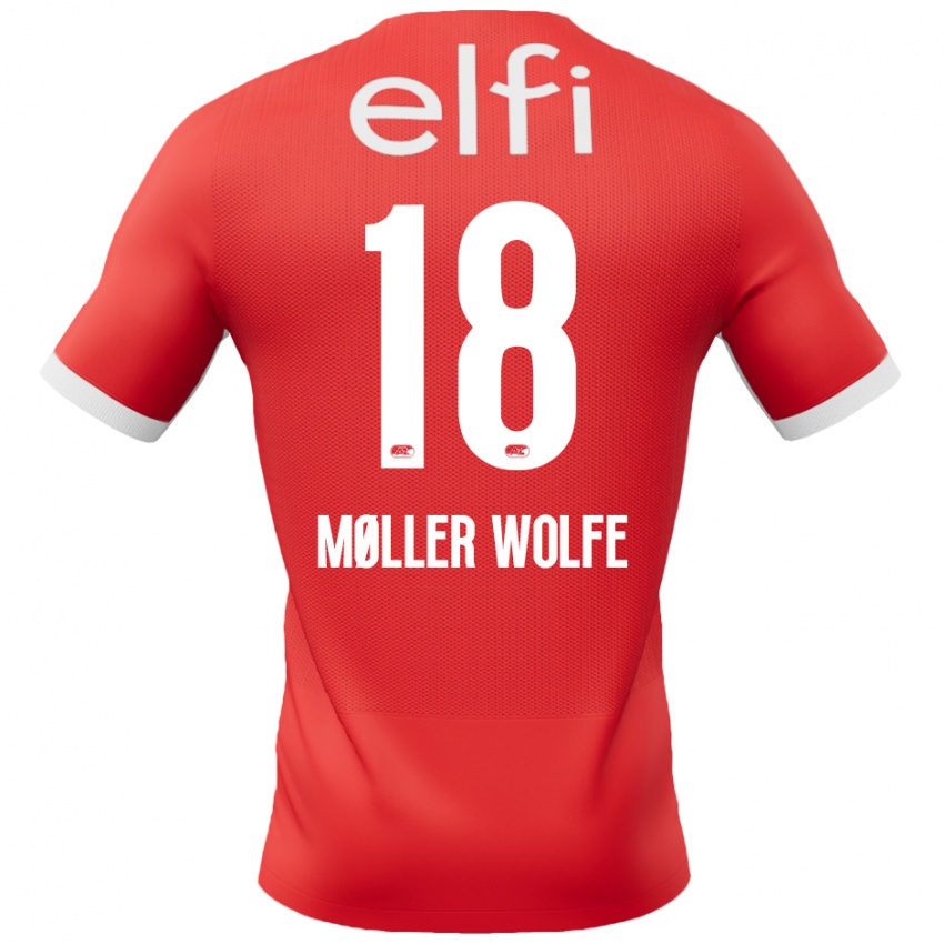 Homme Maillot David Møller Wolfe #18 Rouge Blanc Tenues Domicile 2024/25 T-Shirt Belgique