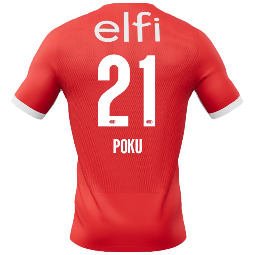 Homme Maillot Ernest Poku #21 Rouge Blanc Tenues Domicile 2024/25 T-Shirt Belgique