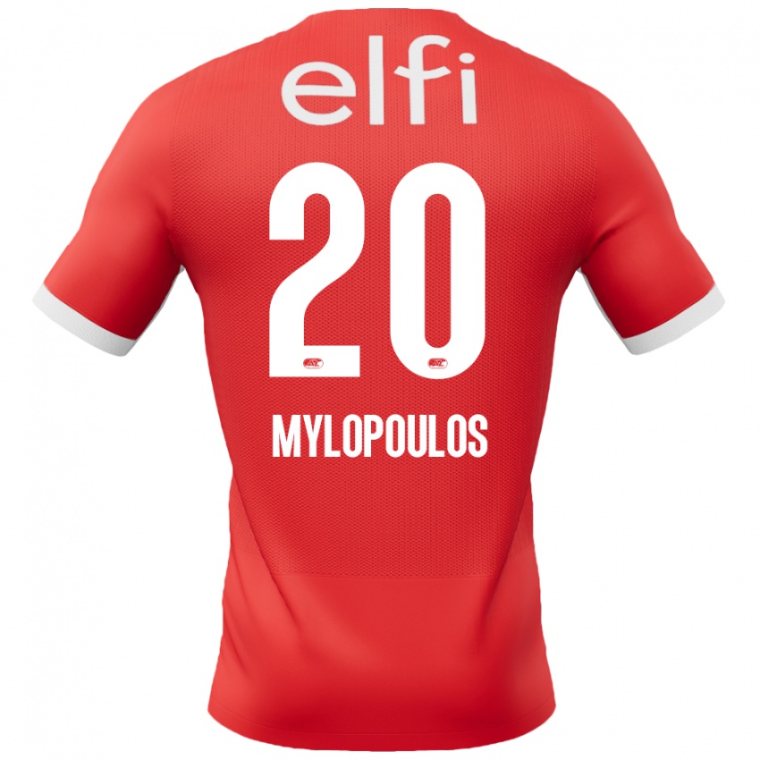 Homme Maillot Marios Mylopoulos #20 Rouge Blanc Tenues Domicile 2024/25 T-Shirt Belgique