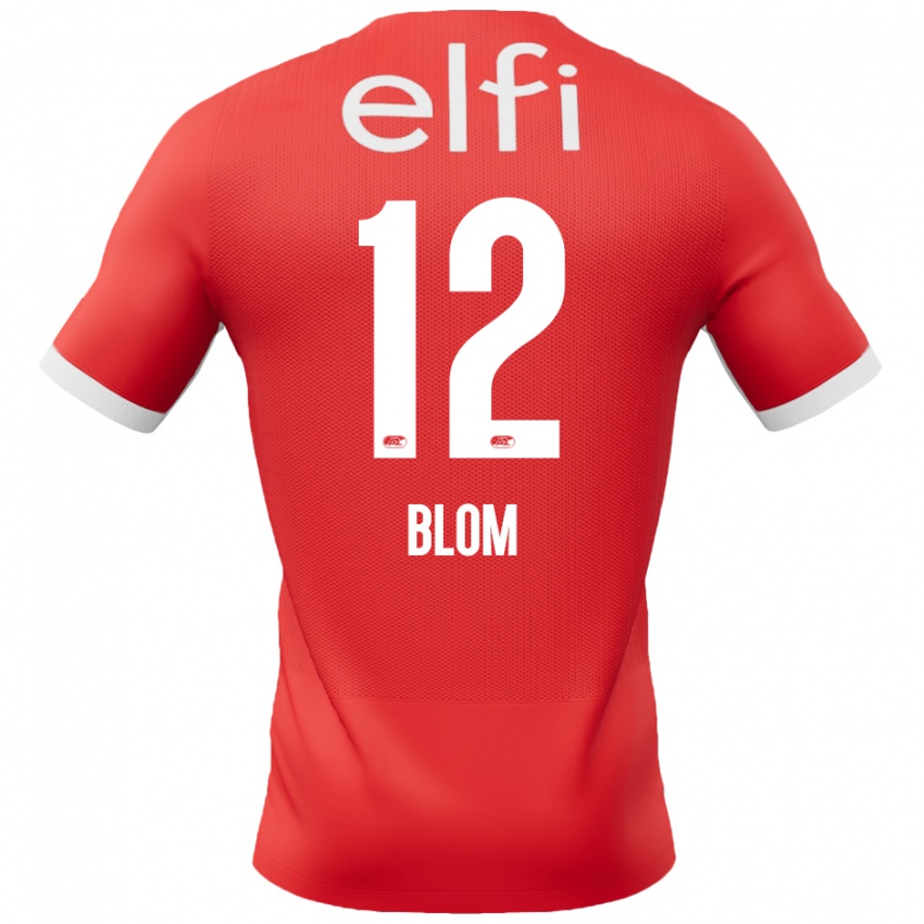 Homme Maillot Robin Blom #12 Rouge Blanc Tenues Domicile 2024/25 T-Shirt Belgique