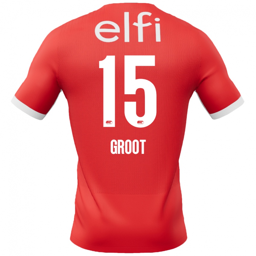 Homme Maillot Pleun Groot #15 Rouge Blanc Tenues Domicile 2024/25 T-Shirt Belgique