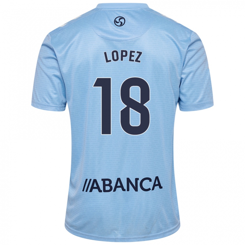 Homme Maillot Joel López #18 Bleu Ciel Tenues Domicile 2024/25 T-Shirt Belgique