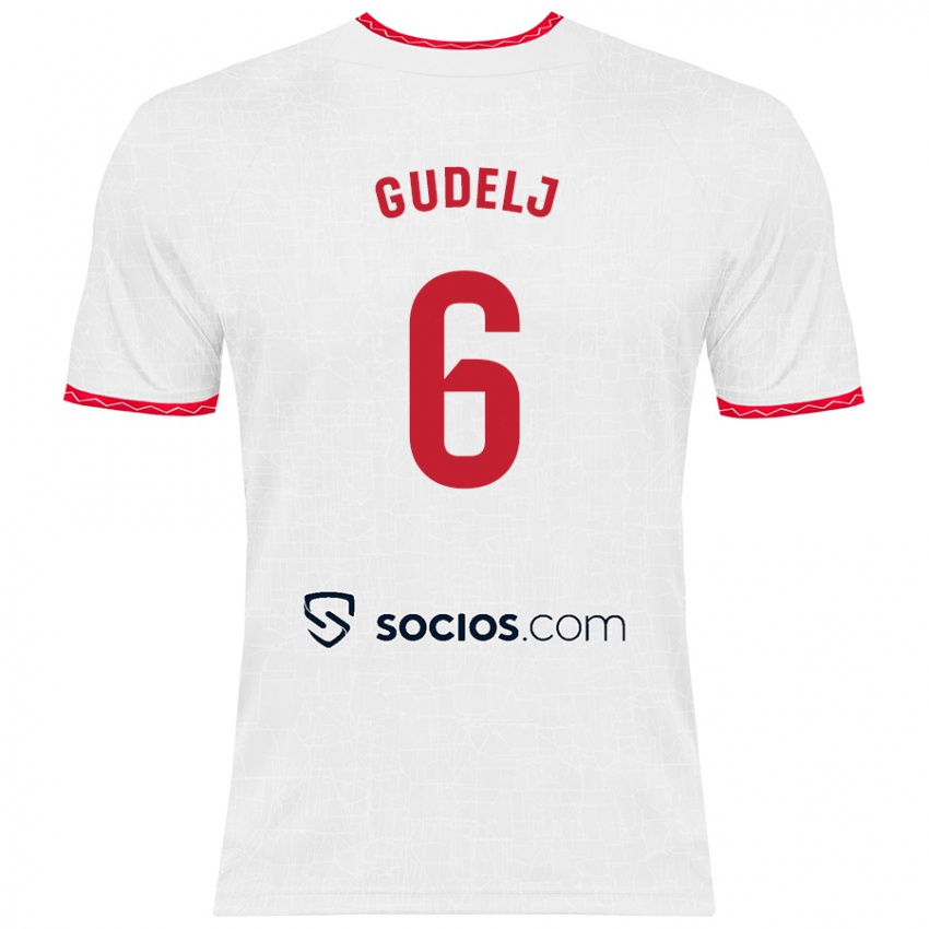 Homme Maillot Nemanja Gudelj #6 Blanc Rouge Tenues Domicile 2024/25 T-Shirt Belgique