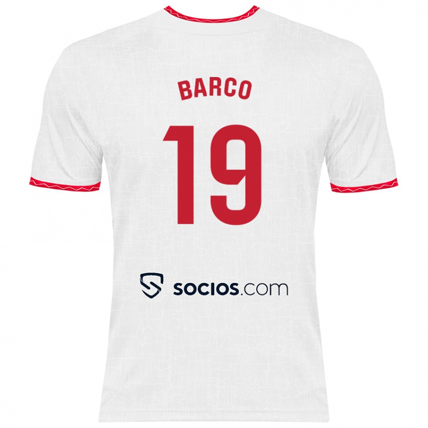 Homme Maillot Valentin Barco #19 Blanc Rouge Tenues Domicile 2024/25 T-Shirt Belgique