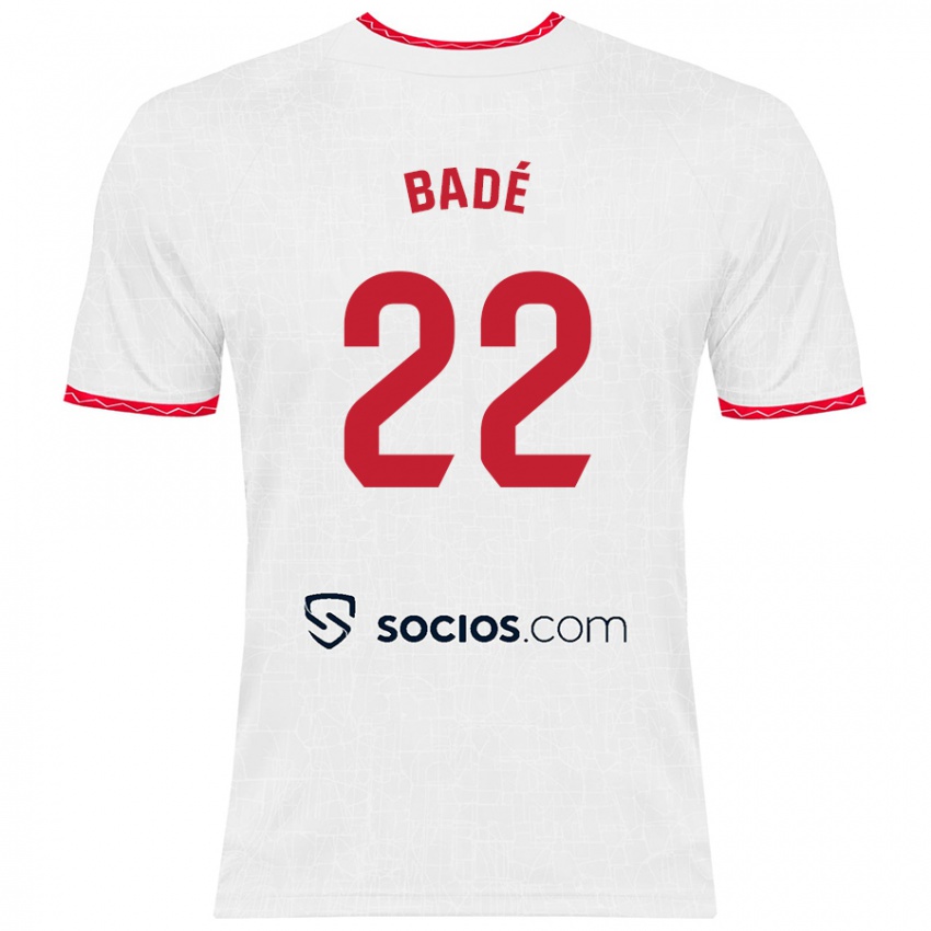 Homme Maillot Loic Bade #22 Blanc Rouge Tenues Domicile 2024/25 T-Shirt Belgique