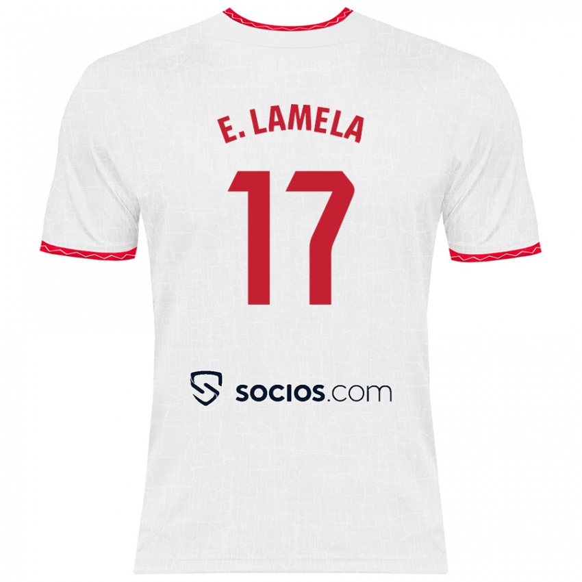 Homme Maillot Erik Lamela #17 Blanc Rouge Tenues Domicile 2024/25 T-Shirt Belgique