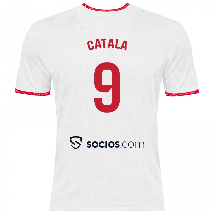 Homme Maillot Rubén Catalá #9 Blanc Rouge Tenues Domicile 2024/25 T-Shirt Belgique