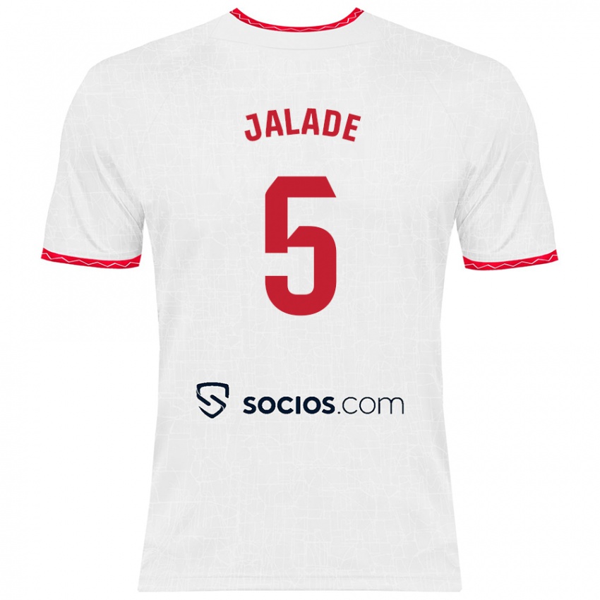 Homme Maillot Robert Jalade #5 Blanc Rouge Tenues Domicile 2024/25 T-Shirt Belgique