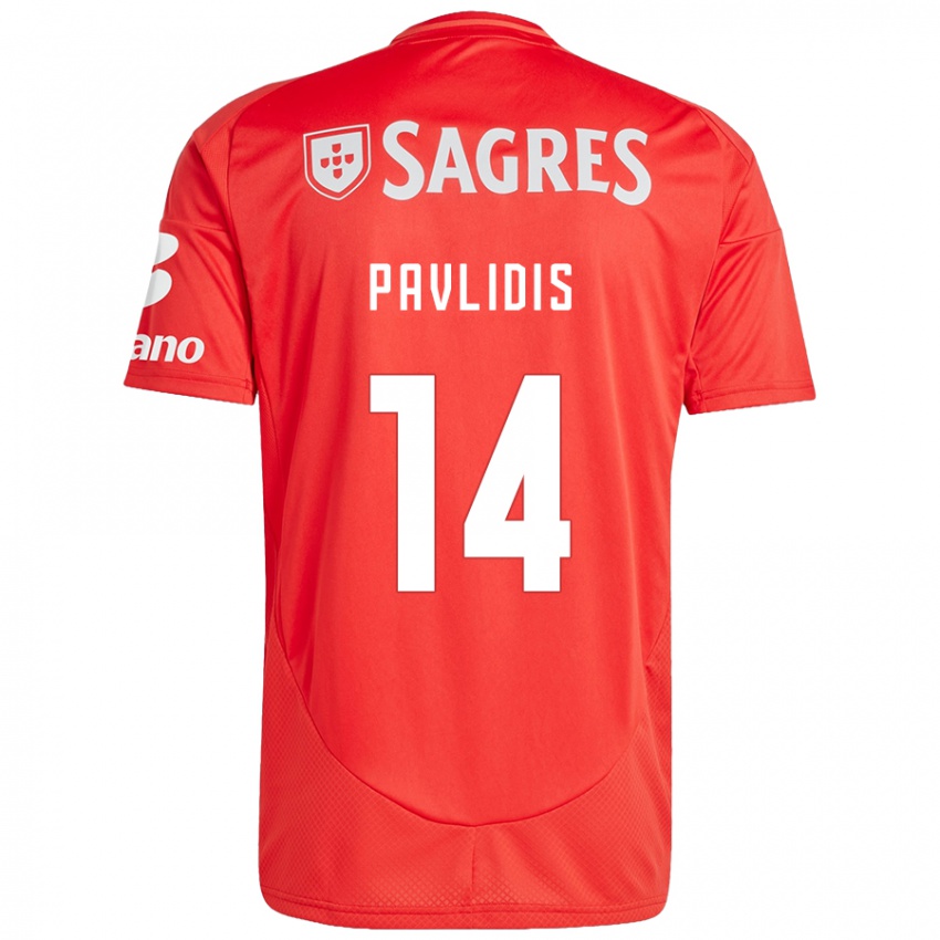 Homme Maillot Vangelis Pavlidis #14 Rouge Blanc Tenues Domicile 2024/25 T-Shirt Belgique