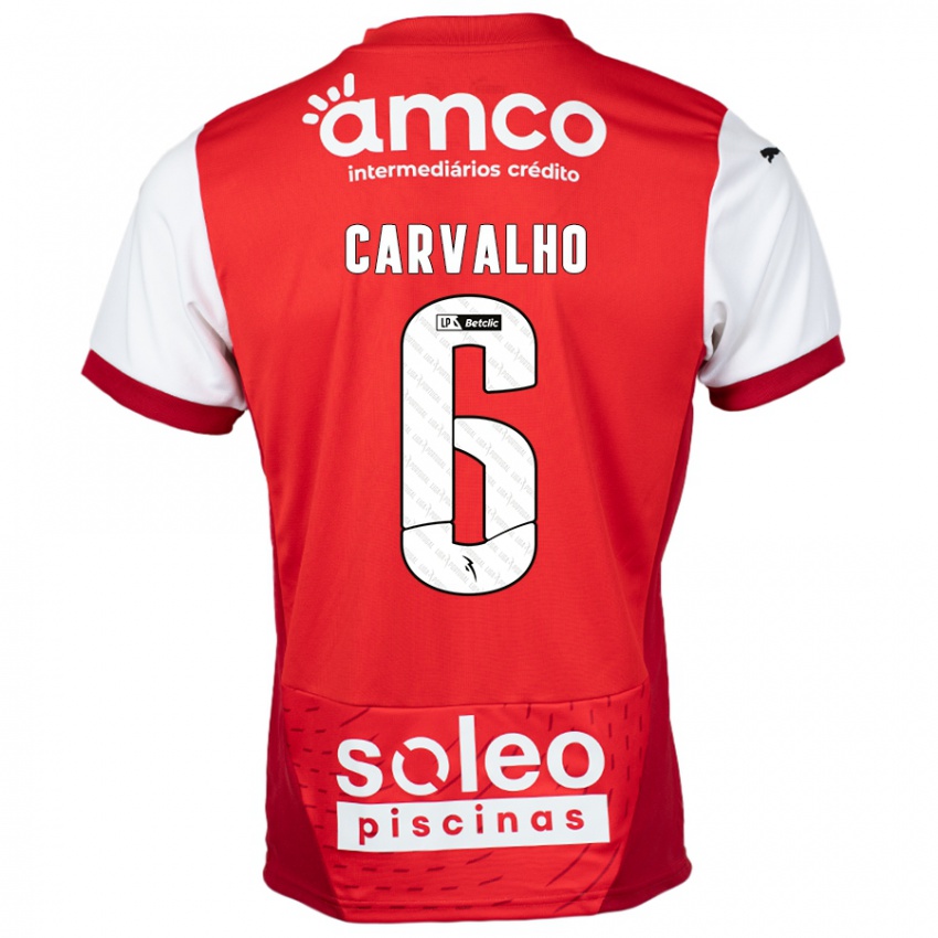 Homme Maillot Vitor Carvalho #6 Rouge Blanc Tenues Domicile 2024/25 T-Shirt Belgique