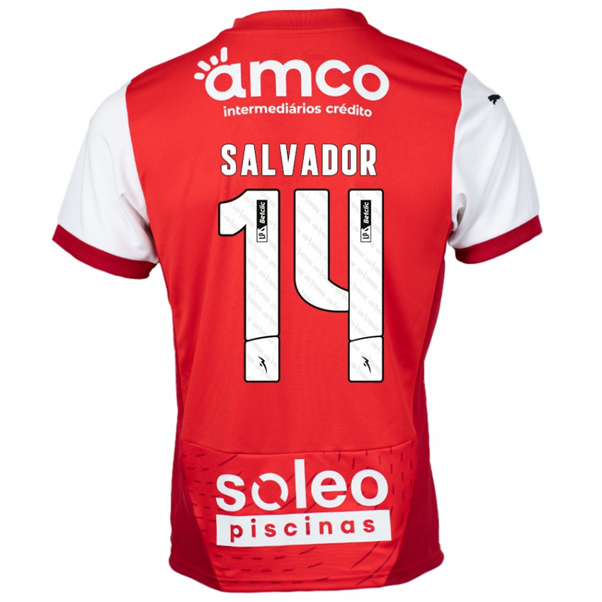 Homme Maillot João Salvador #14 Rouge Blanc Tenues Domicile 2024/25 T-Shirt Belgique