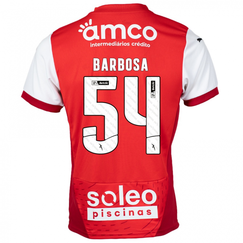 Homme Maillot Guilherme Barbosa #54 Rouge Blanc Tenues Domicile 2024/25 T-Shirt Belgique