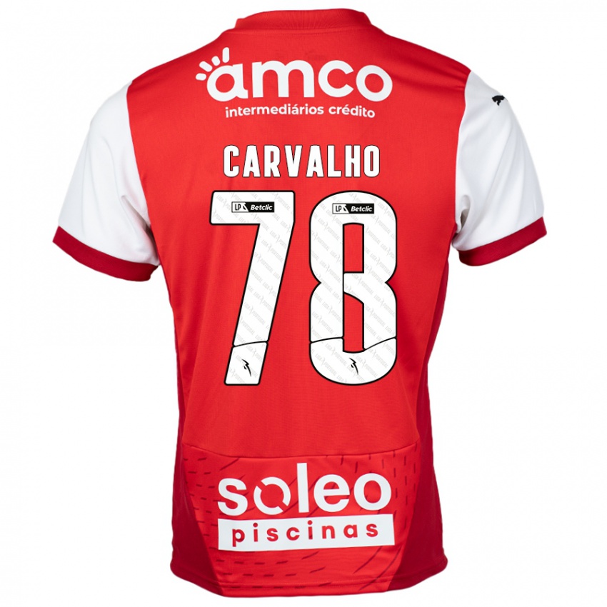 Homme Maillot João Carvalho #78 Rouge Blanc Tenues Domicile 2024/25 T-Shirt Belgique