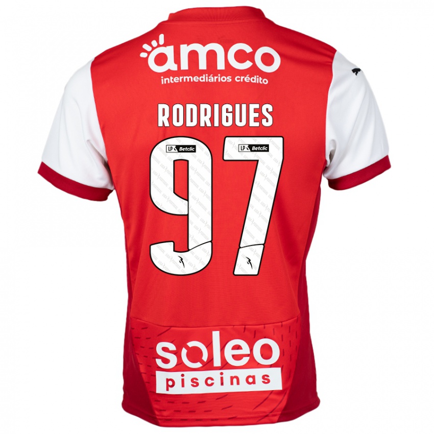 Homme Maillot Dinis Rodrigues #97 Rouge Blanc Tenues Domicile 2024/25 T-Shirt Belgique