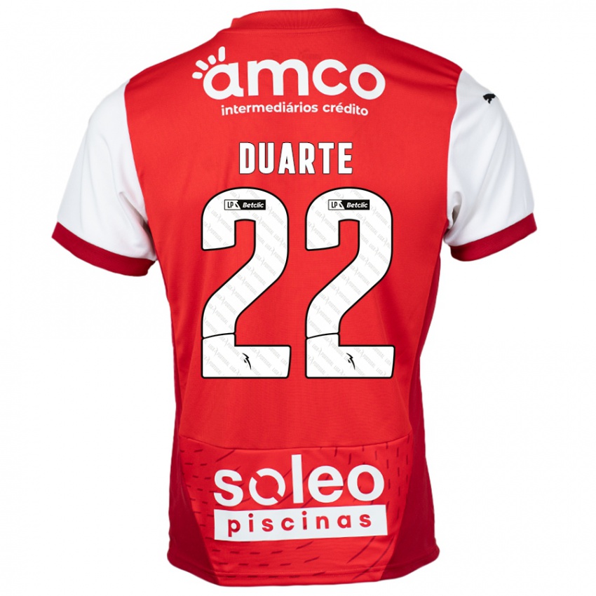 Homme Maillot Vânia Duarte #22 Rouge Blanc Tenues Domicile 2024/25 T-Shirt Belgique