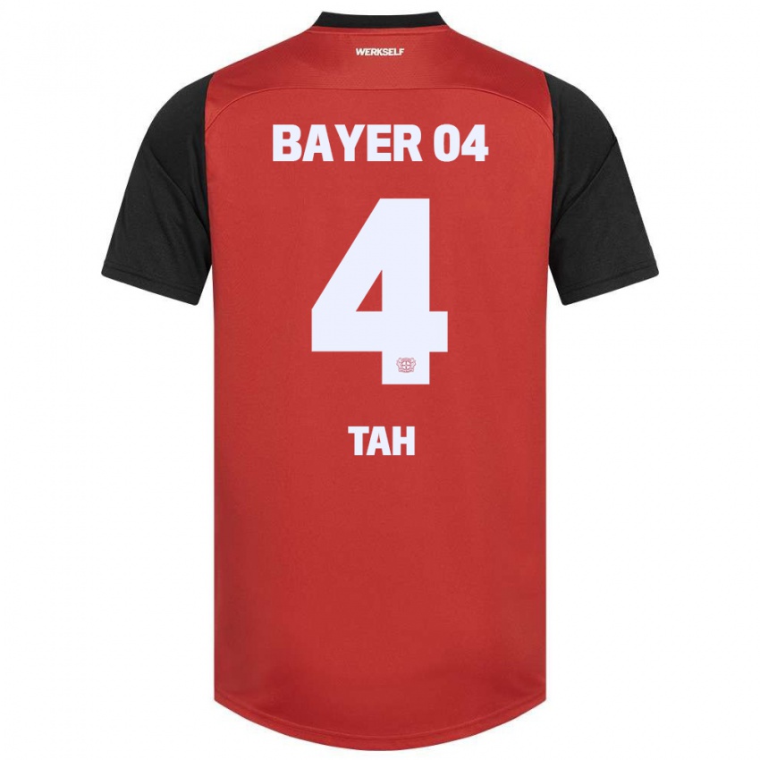 Heren Jonathan Tah #4 Rood Zwart Thuisshirt Thuistenue 2024/25 T-Shirt België