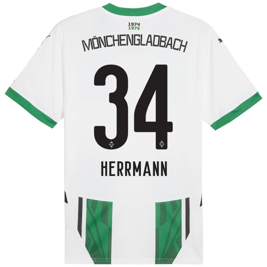 Homme Maillot Charles Herrmann #34 Blanc Vert Tenues Domicile 2024/25 T-Shirt Belgique