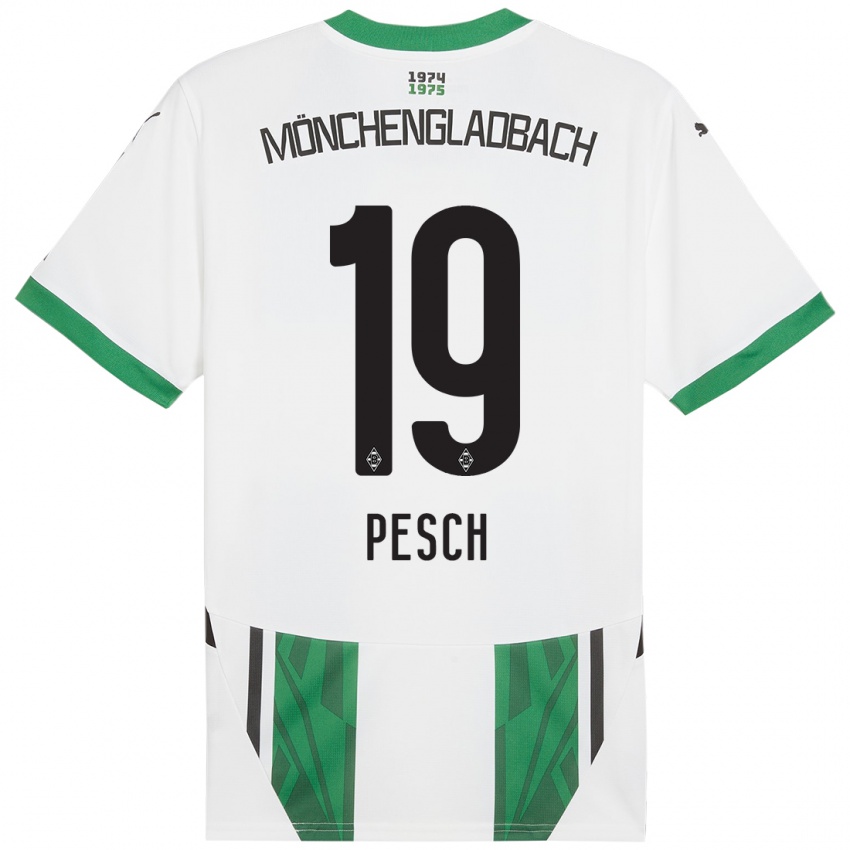 Homme Maillot Noah Pesch #19 Blanc Vert Tenues Domicile 2024/25 T-Shirt Belgique