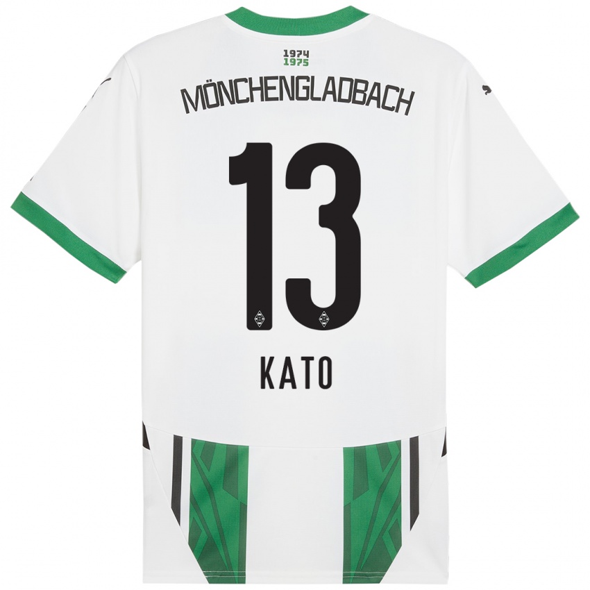 Homme Maillot Mizuho Kato #13 Blanc Vert Tenues Domicile 2024/25 T-Shirt Belgique