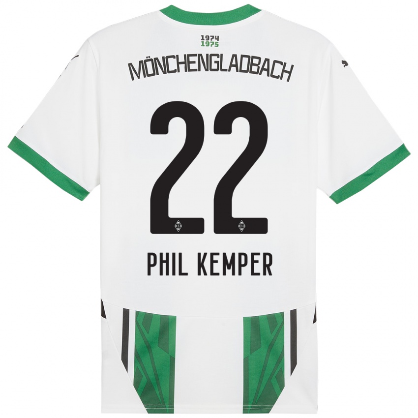 Homme Maillot Phil Kemper #22 Blanc Vert Tenues Domicile 2024/25 T-Shirt Belgique