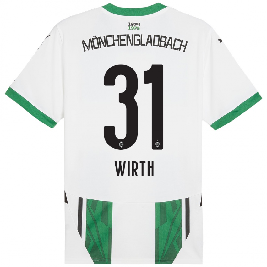 Homme Maillot Linus Wirth #31 Blanc Vert Tenues Domicile 2024/25 T-Shirt Belgique