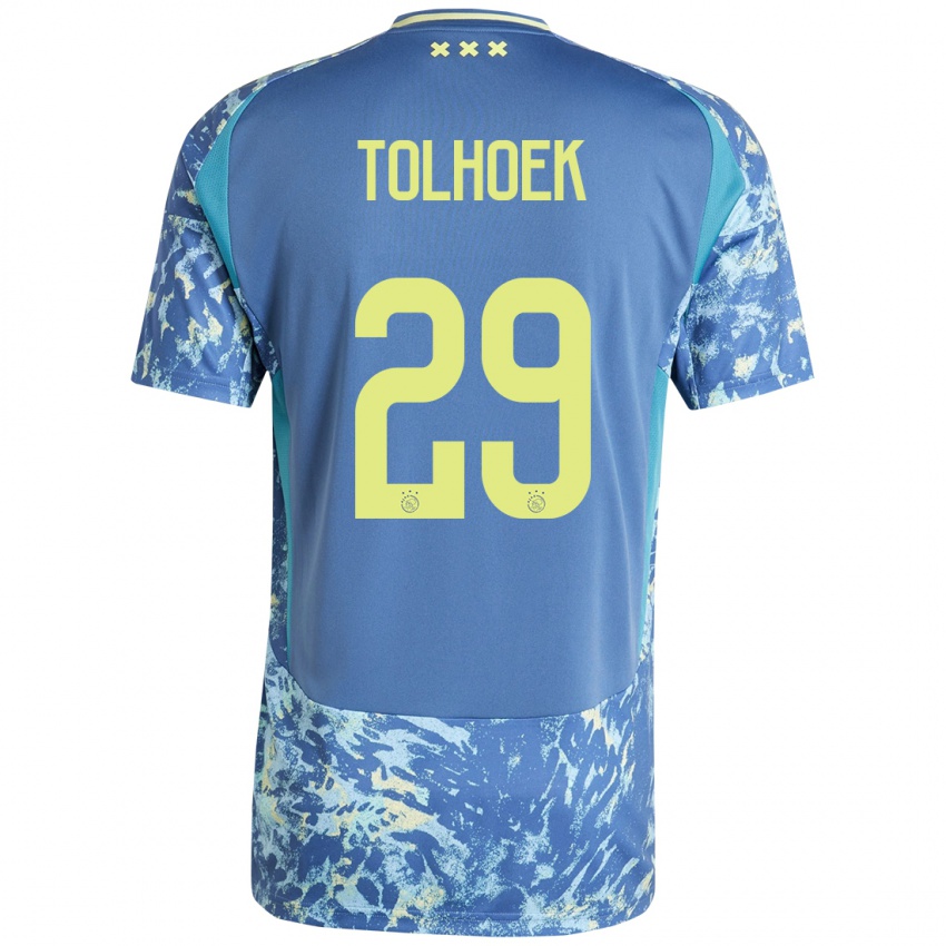 Heren Danique Tolhoek #29 Grijs Blauw Geel Uitshirt Uittenue 2024/25 T-Shirt België