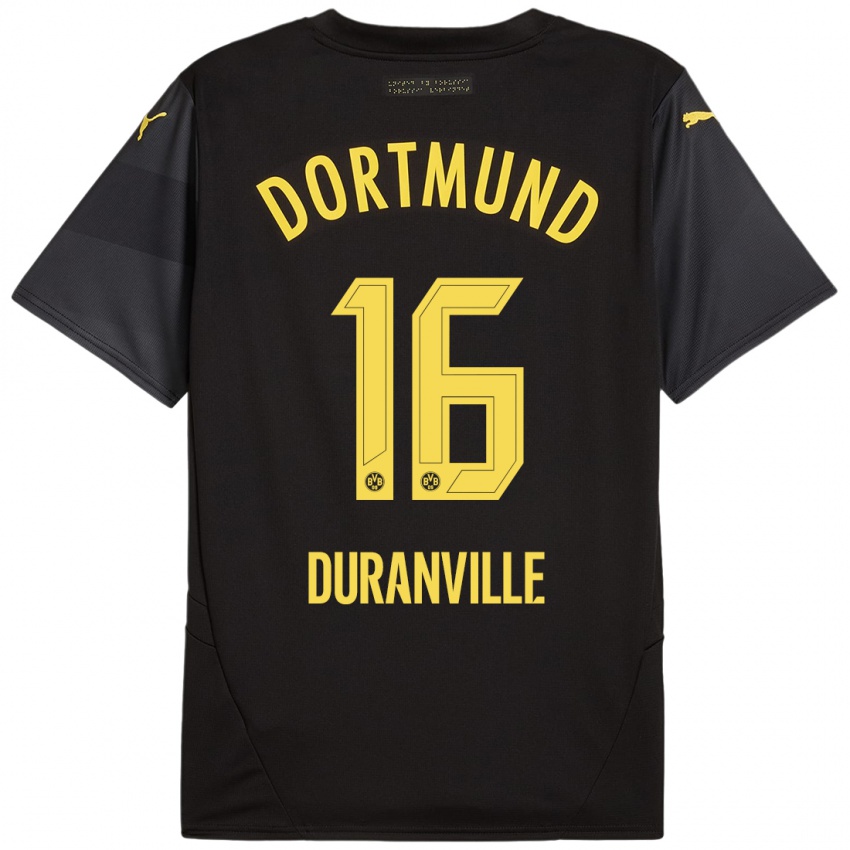 Homme Maillot Julien Duranville #16 Noir Jaune Tenues Extérieur 2024/25 T-Shirt Belgique